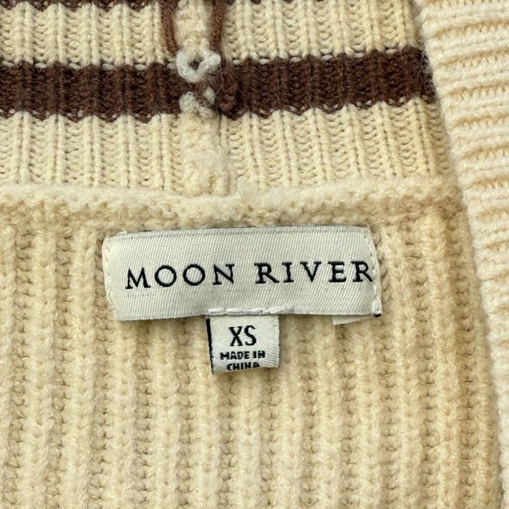 Moon River Cream Ribbed Cardigan Varsity Stripe Preppy Button Front Size XS‎ - Picture 3 of 5